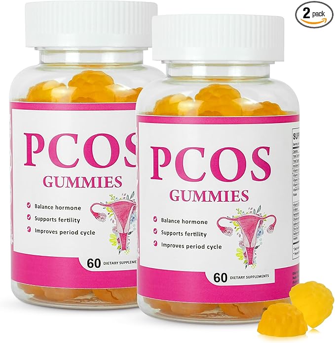 PCOS Gummies Helps Fertility and Ovulation 2 Packs PCOS Vitamin Gummies for Women Menstrual Cycle &amp Hormonal Balance Orange Flavor Fertility Gummy with Myo-Inositol Folate and Vitamin B6 B12