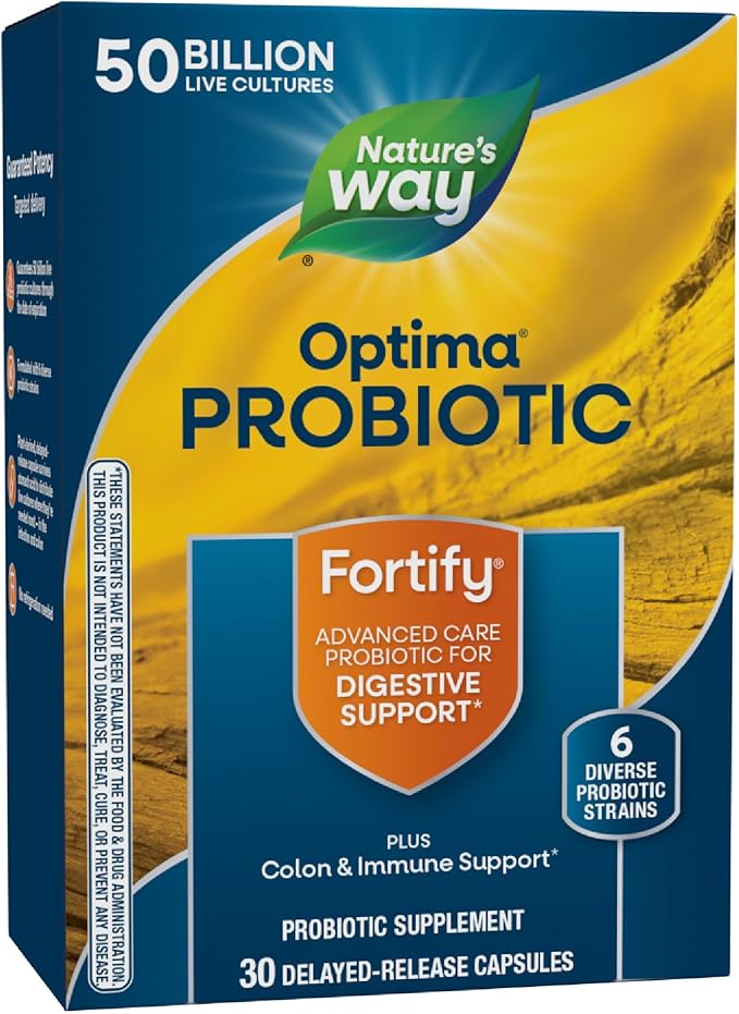 Nature's Way Fortify Optima Probiotic for Men and Women 50 Billion Live Cultures 6 Strains Supports Digestive and Immune Health* 30 Capsules (Packaging May Vary)