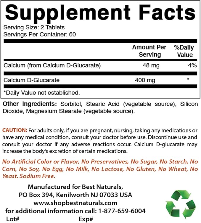 Best Naturals Calcium D-Glucarate 200 mg 120 Tablets (Pack of 3)