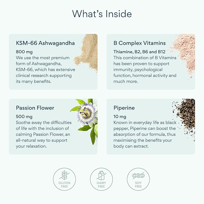 Bettervits Ashwagandha Complex with Passion Flower and Vitamin B – KSM-66® Organic Root Extract 800 mg – Supports Calm Energy and Emotional Balance – 60 Capsules