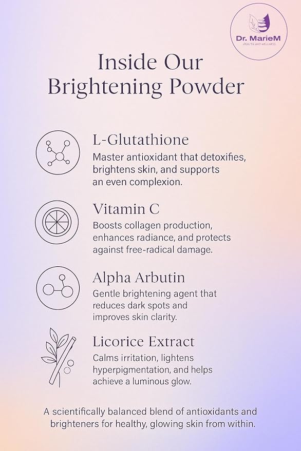 Skin Glow+ Brightening Powder - Supplement – 1000mg L-Glutathione + 500mg Vitamin C with 200mg Alpha Arbutin – Reduces Dark Spots Evens Skin Tone – Orange Flavor – 15g/stick
