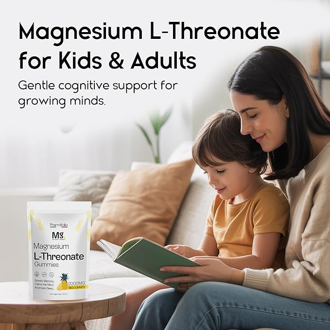 Magnesium L-Threonate Gummies for Adults &amp Kids 2000mg – Brain Supplements for Memory and Focus - 180 Count (Pack of 1)