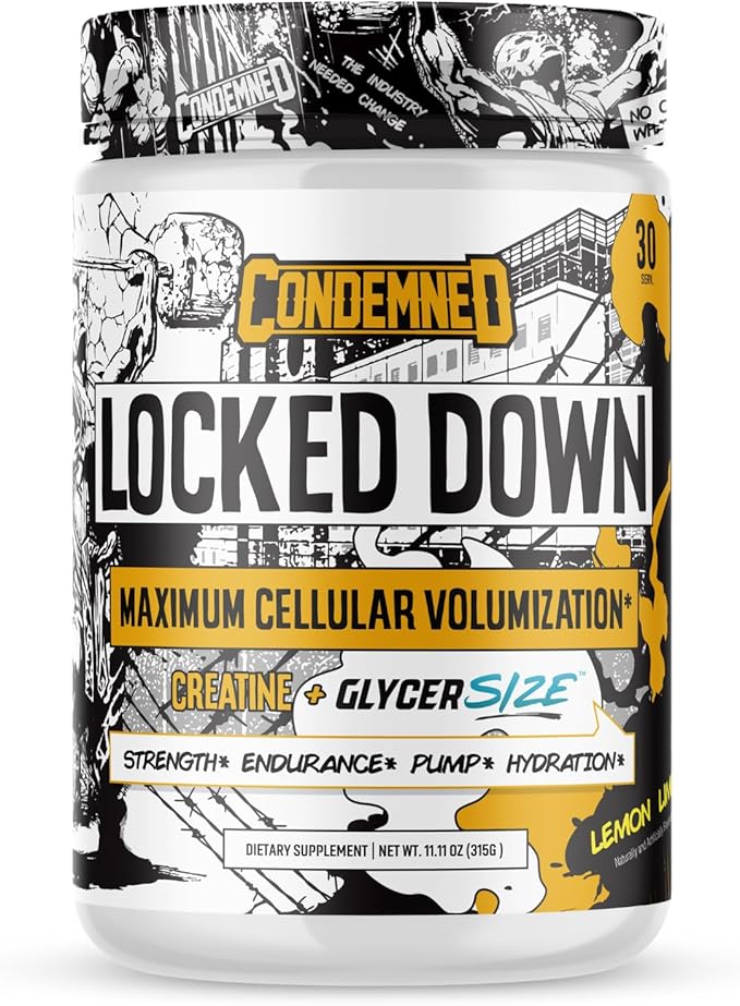 CONDEMNED Labz Locked Down | Creatine Performance Complex | Creatine Monohydrate Glycerol Taurine | Enhanced Hydration Energy &amp Stamina | 30 Servings (Lemon Lime)