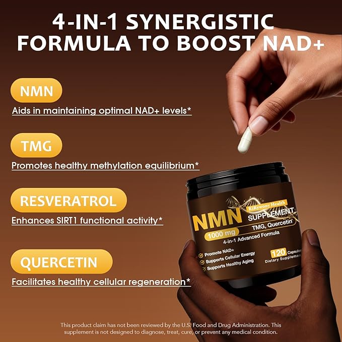 NMN Supplement 1000mg - NMN Supplement 1000mg Pure Organic NMNH Alternative Resveratrol Supplement NAD+ Supplement TMG &amp Quercetin for Cellular Support 120 Capsules