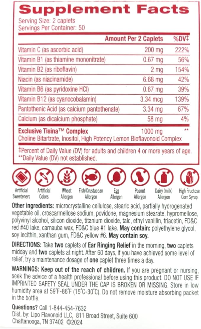 Lipo-Flavonoid Plus Dietary Supplement For Ear Health 100 ea Pack of 3