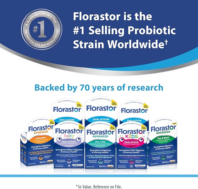 Florastor Probiotics for Digestive and Immune Health 30 Capsules Probiotics for Women &amp Men Helps Flush Out Bad Bacteria Boosts The Good with Our Unique Strain Saccharomyces Boulardii