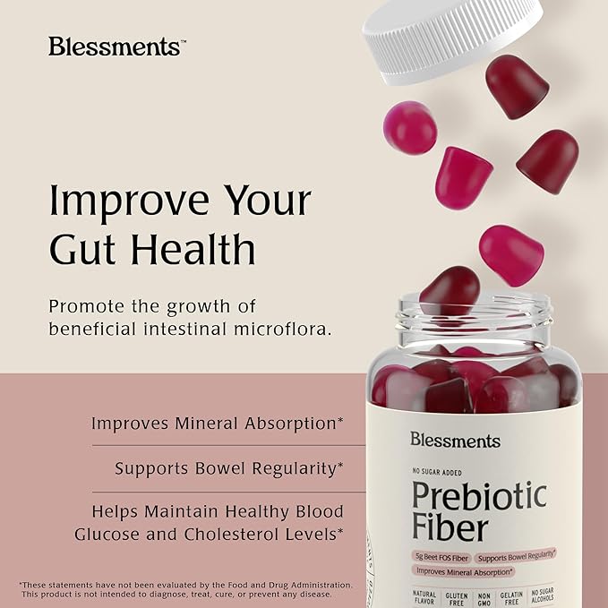 Prebiotic Fiber Gummies for Adults &amp Kids with No Added Sugar- 5g (60 Count-2 Pack) High Fiber Supplement Gummies - Vegan - Keto Friendly - Digestive Health Supplements