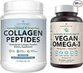 Healthy Skin &amp Joints Bundle - Premium Vegan Omega-3 (120 Capsules) from Marine Algae + Grass-Fed Collagen Peptides Powder (1kg - 100 Servings) Non-GMO. Radiant Skin Joints Bones &amp Graceful