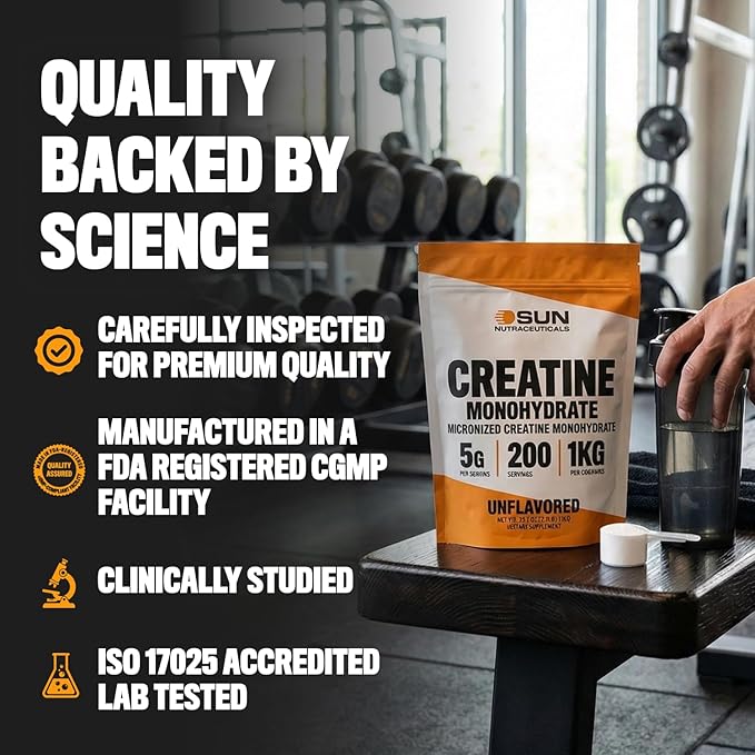 Micronized Creatine Monohydrate Powder 1kg (2.2lbs 200 Servings) - Bulk Creatine Powder Supplements 5g per serv Unflavored Third Party Tested Supports Muscle Strength for Men &amp Women