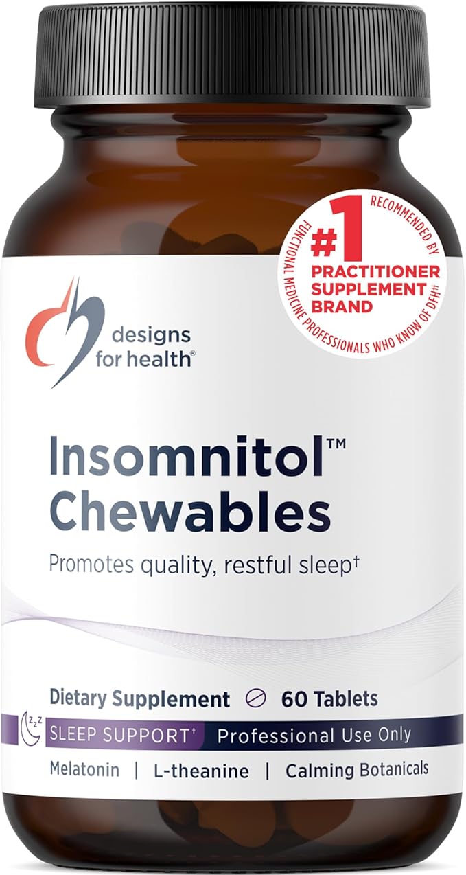 Designs for Health Insomnitol Chewables - Chewable Melatonin - 200mg L-Theanine 5-HTP Vitamin B6 + Inositol - Delicious Lemon Flavored Supplement - Vegan (60 Tablets)
