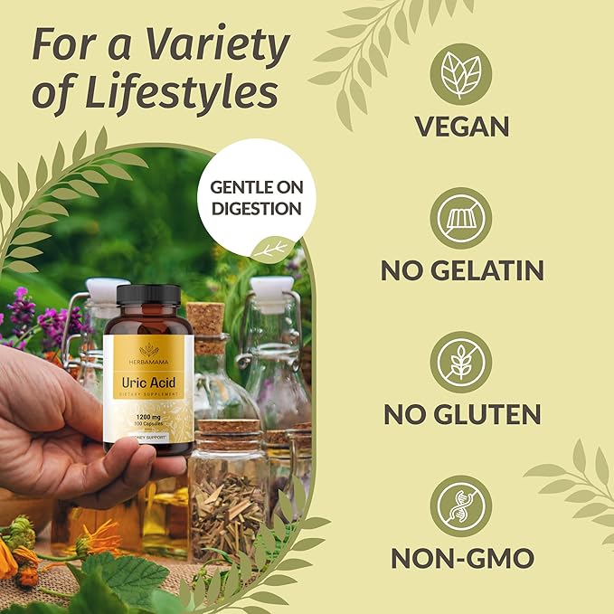 HERBAMAMA Uric Acid and Milk Thistle Kit - Bundle of 1200 mg Uric Acid Complex &amp Milk Thistle Extract Tincture 4 fl oz - Vegan Non GMO Sugar &amp Alcohol-Free - 2 Pack
