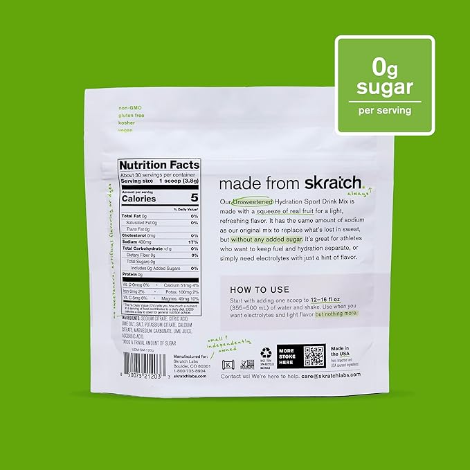 Skratch Labs Unsweetened Hydration Sport Drink Mix | Sugar Free | Electrolytes Booster | Salted Margarita - 30 Servings | Non-GMO Vegan Kosher Keto Paleo