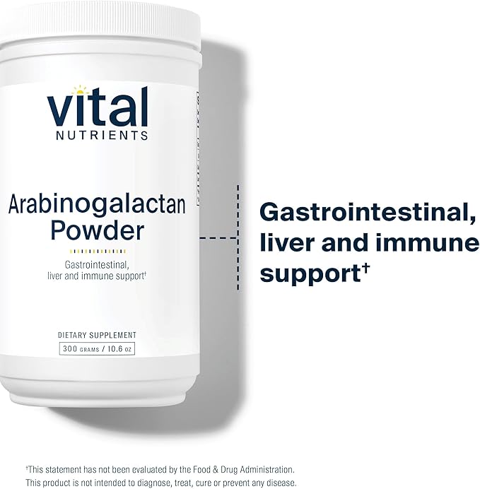 Vital Nutrients Arabinogalactan Powder - Vegan Prebiotic Fiber Supplement for GI Health Liver and Immune Support* - Gluten Dairy Soy Free - Non-GMO - 300g