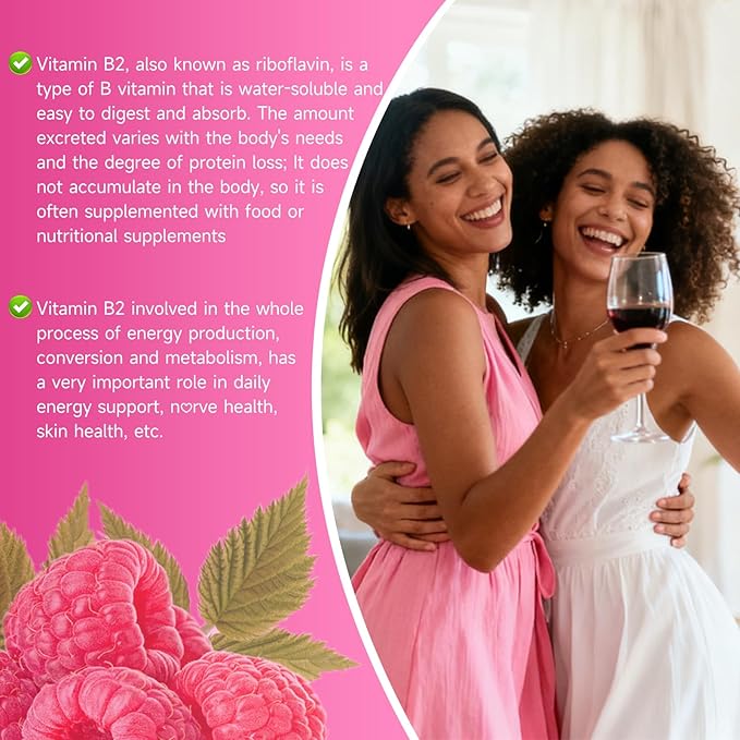 2 Pack Vitamin B2 Gummies Riboflavin 400mg Supplement with Magnesium for Kids &amp Adults B2 Gummies for Nervous System Support &amp Skin Health Raspberry Flavor 120 Count