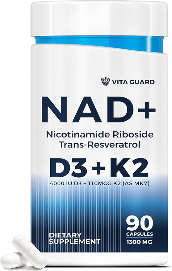 Anti-Aging Energy NAD Supplement – NMN Alternative with Nicotinamide Riboside 1000mg Trans-Resveratrol 300mg Vitamin D3 4000 IU and K2 110 mcg MK7 – Vegetarian 60 Capsules 1300mg