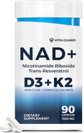 Anti-Aging Energy NAD Supplement – NMN Alternative with Nicotinamide Riboside 1000mg Trans-Resveratrol 300mg Vitamin D3 4000 IU and K2 110 mcg MK7 – Vegetarian 60 Capsules 1300mg