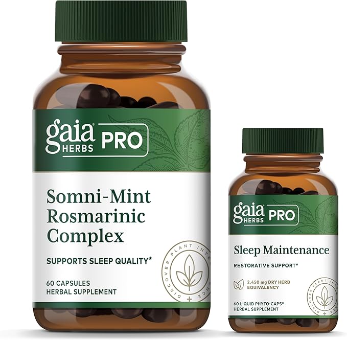 GAIA HERBS PRO Sleep Maintenance - Adrenal Health &amp Sleep Support* &amp PRO Somni-Mint Rosmarinic Complex - Sleep Health &amp Relaxation Support Supplement* - Bundle (Pack of 2)