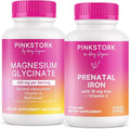 Pink Stork Magnesium + Iron Bundle - Magnesium Glycinate for Mood and Calm Iron + Vitamin C for Absorption Blood Cell Production Whole Body Wellness