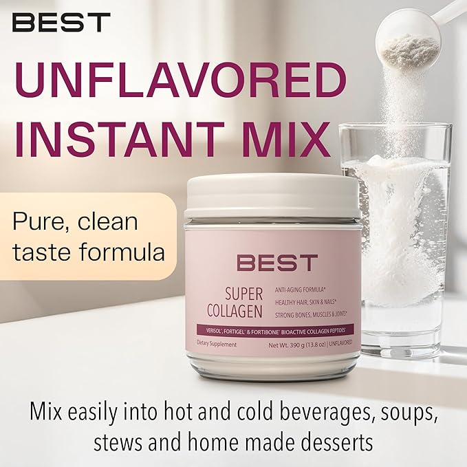 FORTIBONE® Collagen - 3 Clinically-Supported Bioactive Collagen Peptides with FORTIBONE® FORTIGEL® VERISOL® Unflavored Collagen for Women - Reduce Wrinkles Improve Bone Density - 30 Servings