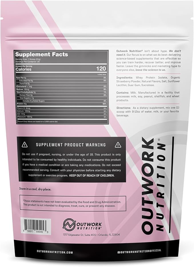 Outwork Nutrition Whey Isolate Protein Powder - Accelerates Muscle Building &amp Recovery - Low Lactose Gluten-Free - Post Workout Supplement - Enhanced Protein Synthesis Strawberry 1.8lbs