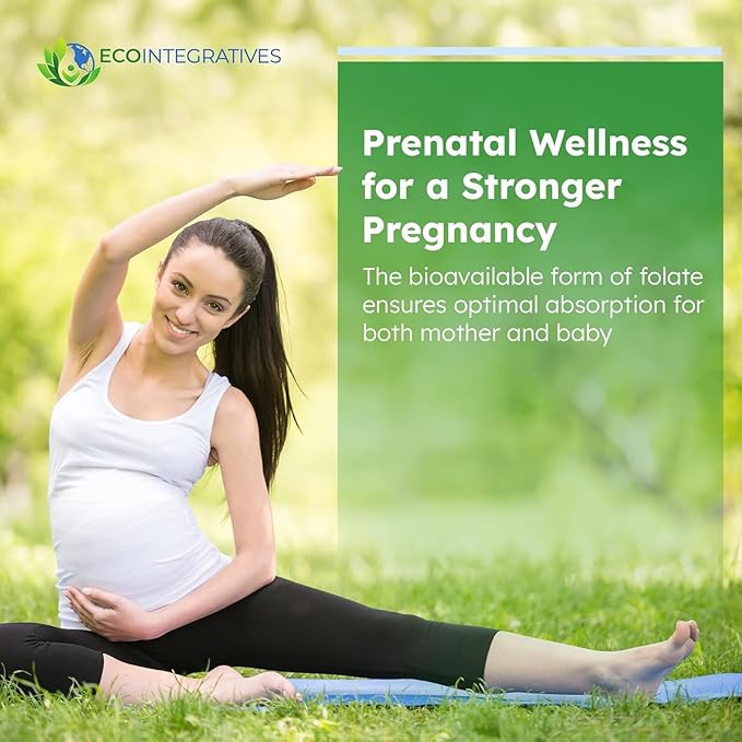 EcoIntegratives® Active Folate 5-MTHF – Methylated Folate 1000 mcg (1700 mcg DFE) – Bioavailable B9 for Mood Methylation Prenatal and Heart Health* – Vegan Gluten-Free Non-GMO – 60 Capsules