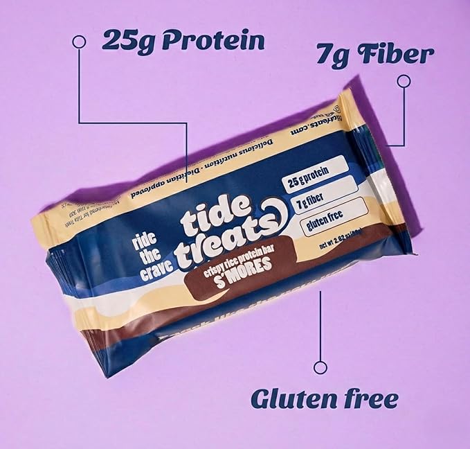 Crispy Rice Protein Bar | 25 g Protein Low Sugar Clean Ingredients 7 g Fiber Gluten Free | High Protein Snack for On-the-Go Post-Workout or Dessert Cravings | 8 Count (S'mores)