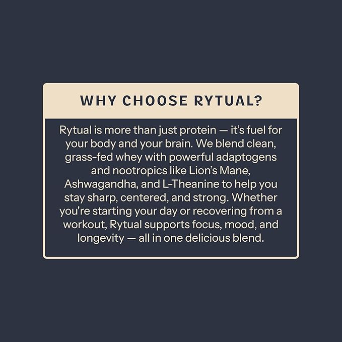 Rytual Brain Boosting Protein Powder – Whey + Nootropics with Lion’s Mane Cordyceps Reishi Ashwagandha &amp L-Theanine – 1lb Chocolate – Focus Recovery &amp Longevity