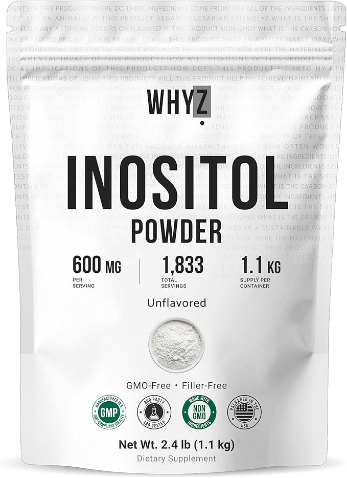 Pure Myo-Inositol Powder Unflavored Inositol Supplement Powder 2.4 lb for Women and Men Smooth-Mixing for Daily Balance and Wellness Vegan Non-GMO Gluten-Free 1100g