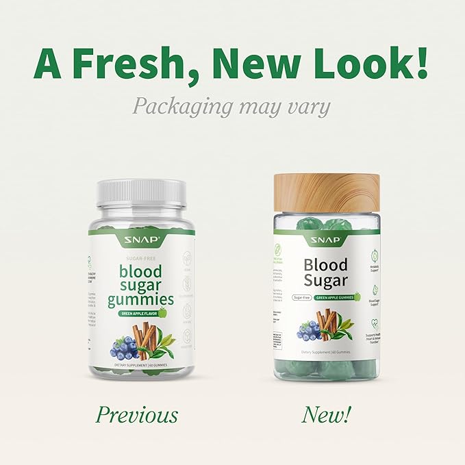 Snap Supplements Blood Sugar Gummies Support Already Healthy Blood Sugar Levels Cinnamon Bark and Blueberry Fruit Extract Green Apple Flavor 60 Gummies