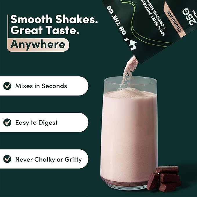 Nutrition On The Go Whey Protein Isolate Packets with Creatine – 25g Protein + 5g Creatine – Single-Serve Travel Protein Powder – Chocolate (30-Pack)