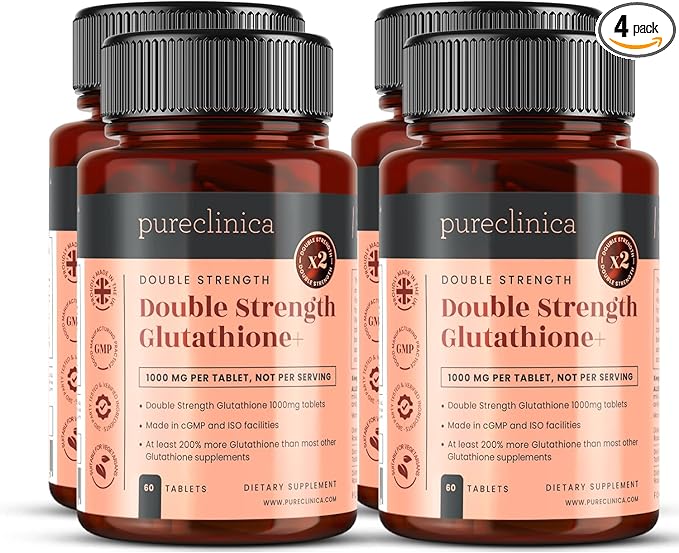 Glutathione 1000mg x 240 Tablets (4 Bottles of 60)- w/500mg Glutathione 300mg ALA and 200mg VIT C per Tablet