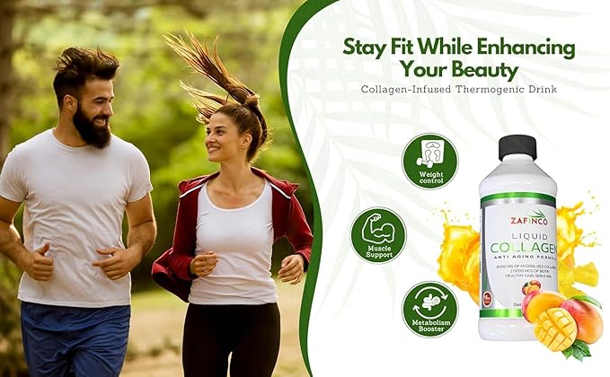 ZAFiNCO Liquid Collagen Peptides for Women &amp Men-Mango Flavored 10000 mcg Biotin+8000 mg HydrolyzedSugar Free Premium Juice for Anti-AgingSkinHairNails &amp Joints -16 Fl oz-Made in USA (2Pac