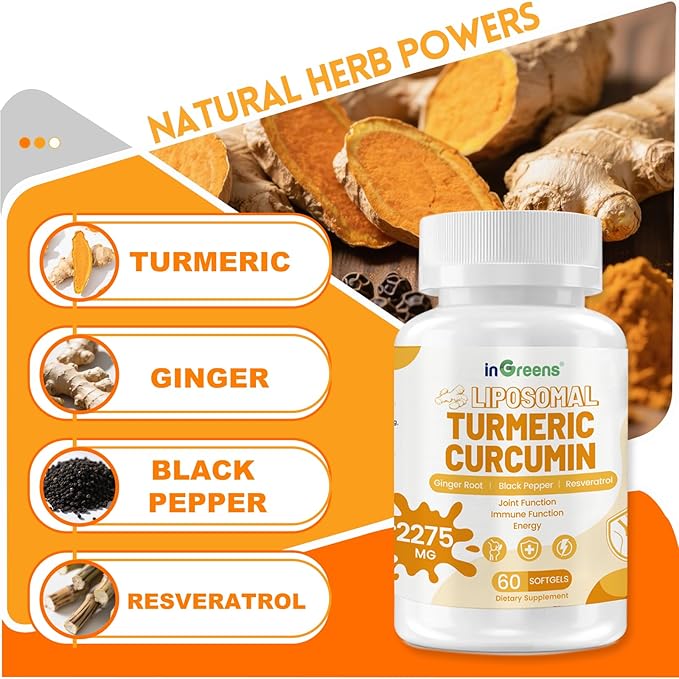 Turmeric Supplement 2275mg 95% Curcumin Liposomal Curcumin for Best Absorption Curcumin Supplement for Joint Support Bottled in USA - 300 Softgels