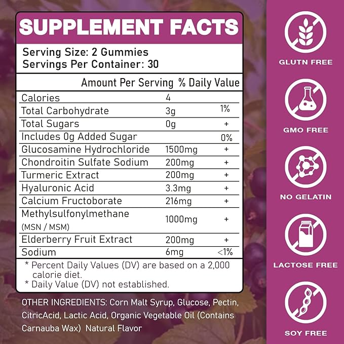 Glucosamine Chondroitin Supplements with MSM &amp Elderberry | Glucosamine Chondroitin Gummy for Adults &amp Women Men | Glucosamine chondroitin Gummies Extra Strength | Joint Supplement | 2 Pack