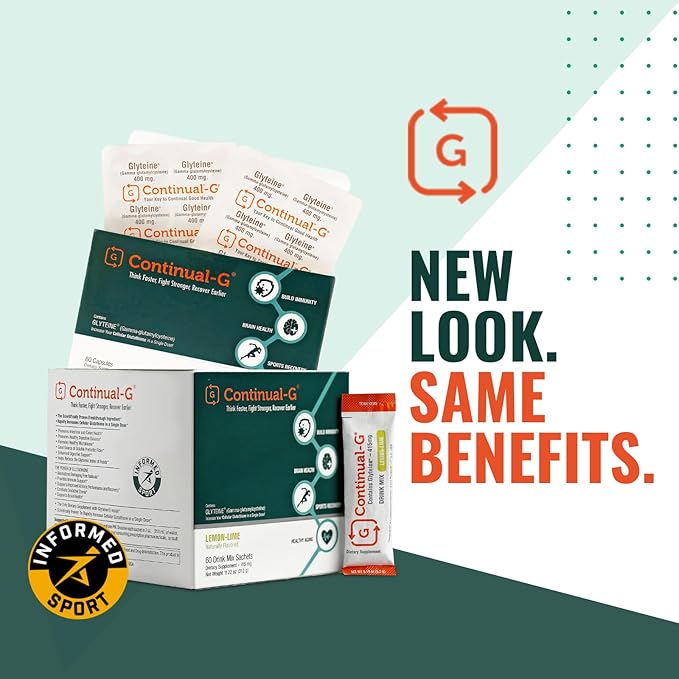 CONTINUAL - G Powder - Clinically Proven Cellular Glutathione Precursor | Benefit of Glyteine &amp Sunfiber | Immune Support Master Antioxidant Detox Brain Health &amp Skin Care | 40 Sachets