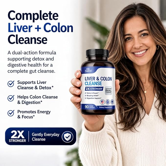 Liver &amp Colon Cleanse - 2X Stronger - Liver Cleanse Detox &amp Repair - Colon Cleanser &amp Detox - Premium Milk Thistle Supplement - Men &amp Women - Vegan 90 Capsules