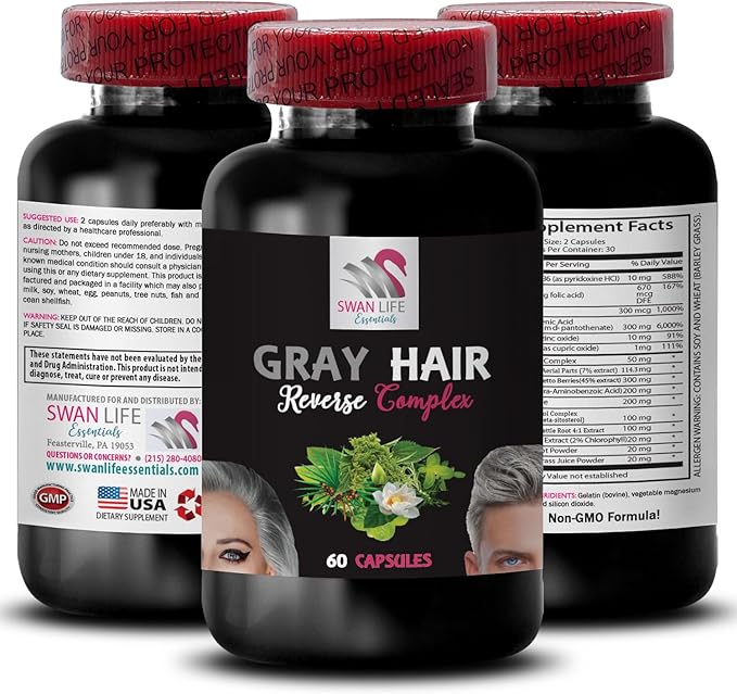 Biotin Fresh Tone - Gray Hair Reverse - Vibrant Hair Color Color Boost Hair Pigmentation Radiant Sheen Hair Tone Hair Transformation Color Vitality Natural Hair Color 3 Bottles 180 Capsules