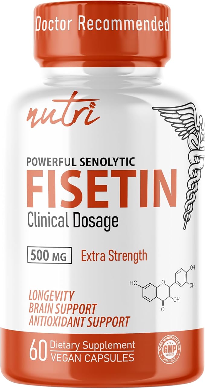 Nutri Fisetin 500mg 60 Count - Clinical Dosage - Fisetin Supplements - Powerful Senolytic Activator Antioxidant Heart &amp Brain Support - Natural Polyphenols - 60 Count - 3rd Party Tested for Puri