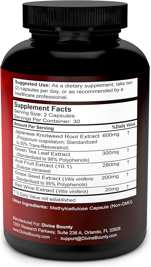 Resveratrol Supplement - 1400mg Extra Strength Formula with Grape Seed Extract Green Tea Extract Red Wine Extract - 60 Veggie Capsules