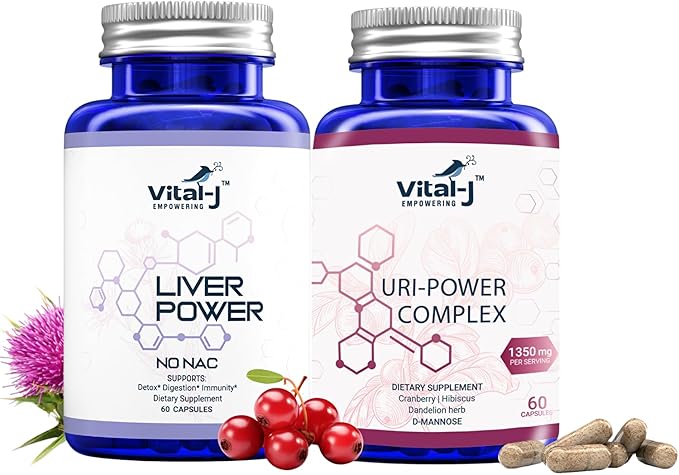 Ultimate Detox &amp Cleanse Duo: Liver Power + URI-Power Complex W/Milk Thistle Artichoke Beetroot D-mannose Cranberry and More.