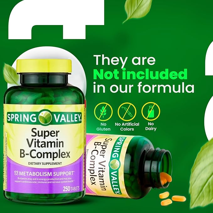 Super Vitamin B-Complex Tablets 250 + Spring Super Vitamin B-Complex Tablets Dietary Supplementt Bundle Exclusive Better Ligth&ampSpring Guide