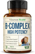 Vitamin B Complex with Vitamin B12 Niacin Vitamin B2 Vitamin B6 Folic Acid 400mcg. B Complex Vitamins for Women &amp Men. Aids Mood Energy Nervous System &amp Immune Support. High Potency. One