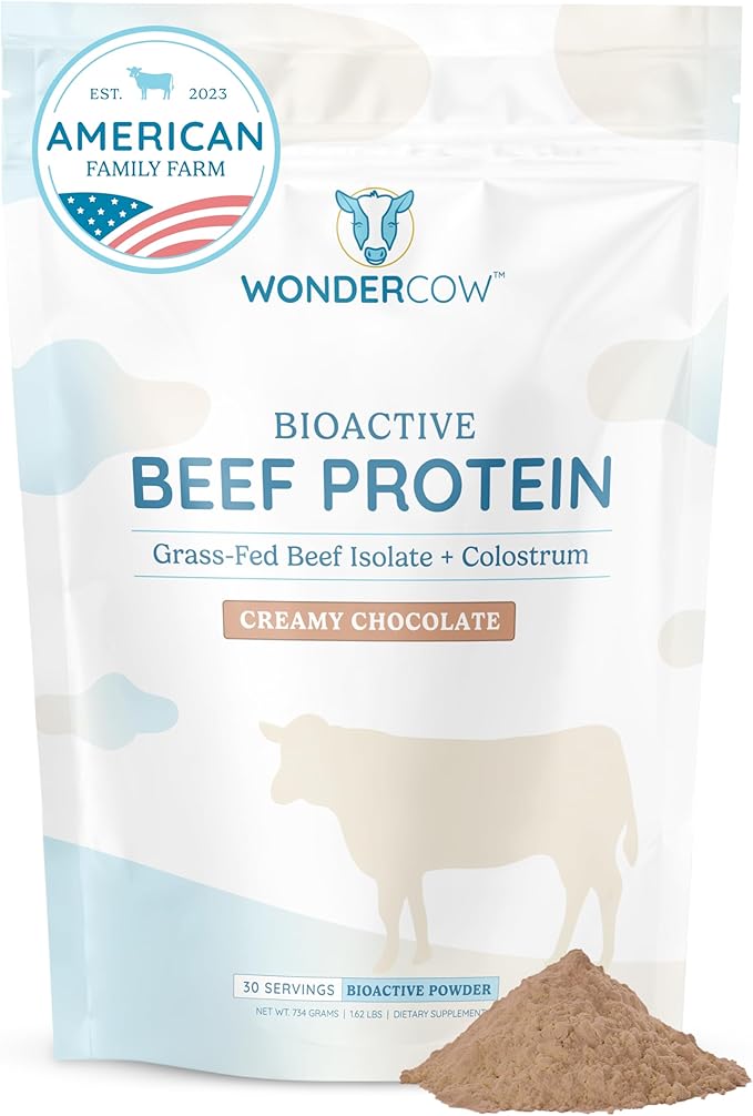 WONDERCOW Beef Protein Isolate Powder w/Bovine Colostrum Supplement | Clean 100% Grass Fed Carnivore Keto Friendly | Gluten Free | 20g of Protein 30 Servings Chocolate
