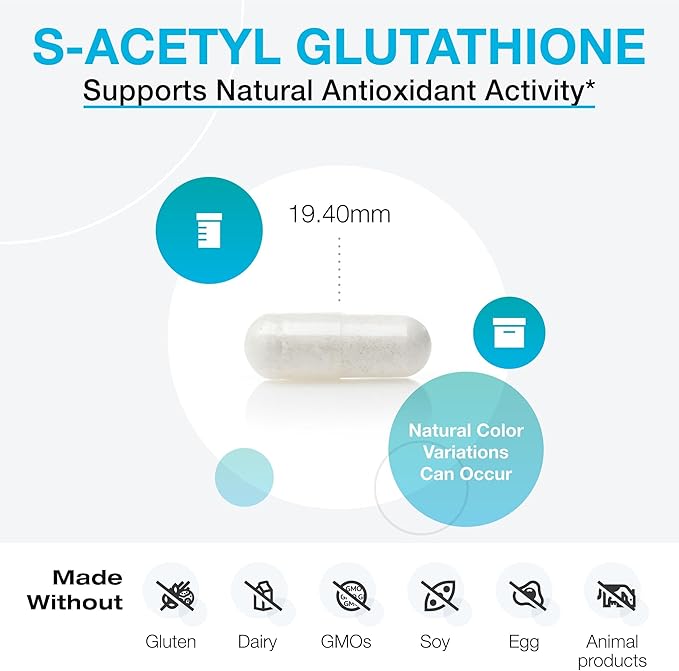 XYMOGEN S-Acetyl Glutathione - Acetylated Glutathione Supplement - Antioxidant &amp Cellular Support - Stomach Acid-Resistant Capsules - Non-GMO &amp Gluten-Free - 60 Capsules