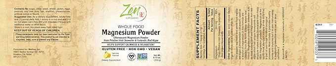 Zen Supplements Whole Food Magnesium Powder - 100% Organic Vegan Effervescent Supports Bone &amp Muscle Health Relaxation