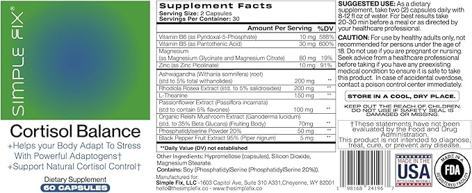 Cortisol Balance Supplement – Supports Stress Focus &amp Daily Energy – with Ashwagandha Rhodiola Rosea L-Theanine Magnesium Zinc &amp B6 – Adaptogen Formula – Vegan Capsules