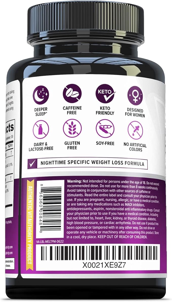 Vitauthority MELT PM Nighttime &amp Weight Loss Pills: Naturally Support More Restful Sleep with Ashwagandha &amp L-Theanine - 30 Servings