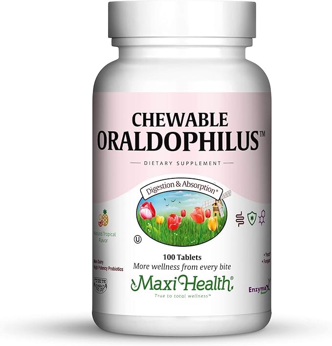 Maxi Health Chewable Oraldophilus - Non Dairy - Probiotics Tropical Flavor 100 Chewies Kosher