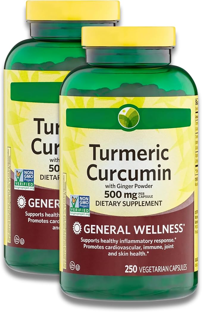 KP+ Turmeric Curcumin with Ginger Powder 500 mg | 250 Veg Capsules | Pack of 2