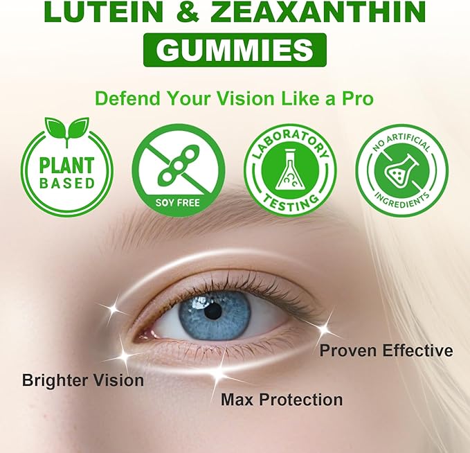 Sugar Free Lutein Gummies 25mg Lutein and Zeaxanthin Supplements for Eye Health 13-in-1 Eye Care Formula with Omega-3 Bilberry Saffron-Vision Health Eye Strain Dry Eyes Vegan Mango Flavor 120 Ct